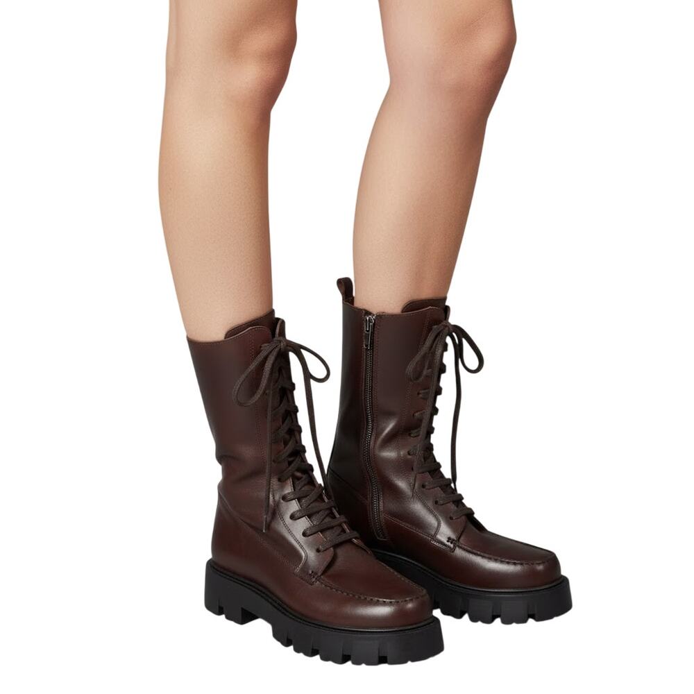 Free People Brown Leather Lace-Up Combat Boots
